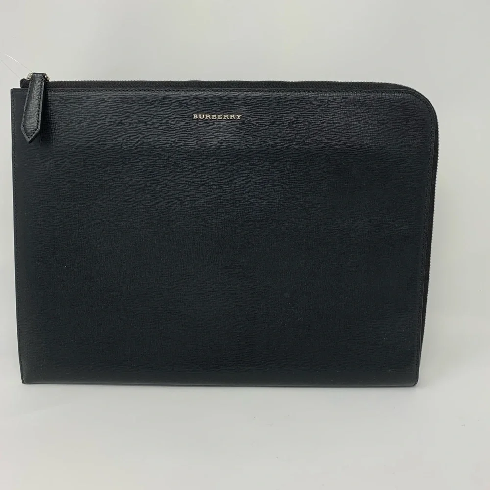Burberry Embossed Leather Zip Around Leather Envelope Pouch for Men